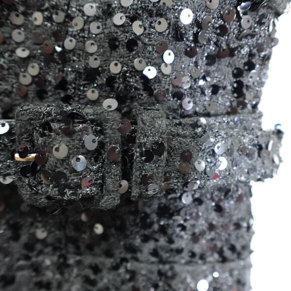 Donna Karan New York Size 4 Black Sequin Short Sleeve Button Up Belted Dress NWT - Picture 5 of 16